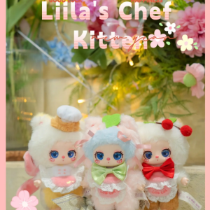Imagen oficial del producto al por mayor de «Baby Three Liila V4: Gatito pastelero de peluche en caja sorpresa»