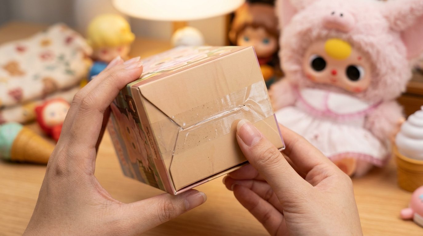 Inspecting The Bottom Of A Blind Box For Signs Of Resealing