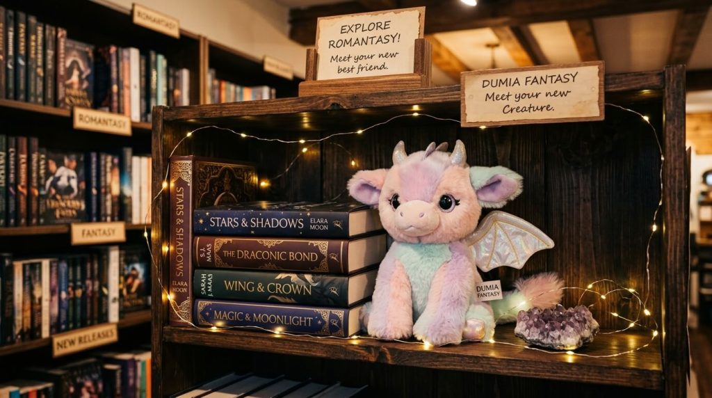 Aesthetic Retail Display Inside An Independent Gift Shop Featuring The Dumia Fantasy Creatures Plush Series
