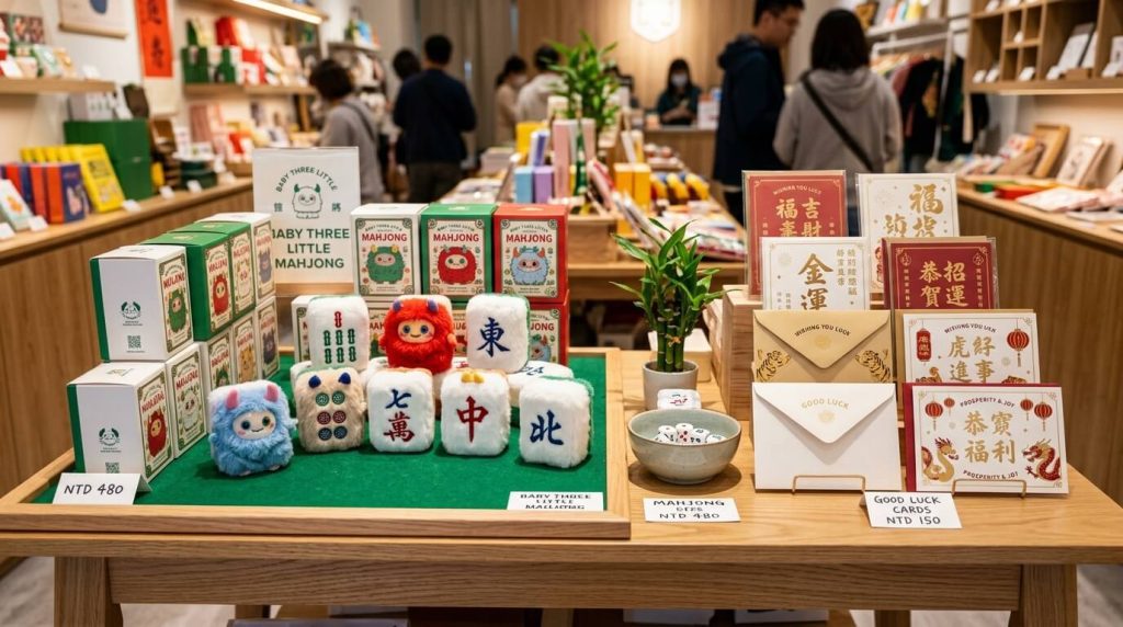 Culturally Inspired Retail Display Showcasing Baby Three Little Mahjong Blind Box Gift Store Merchandising