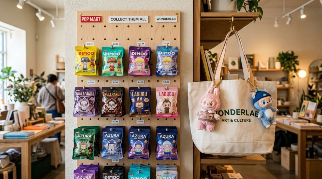 Stylish Retail Display Inside A Modern Lifestyle Boutique, Wholesale Blind Box Bag Charms For Gift Shops