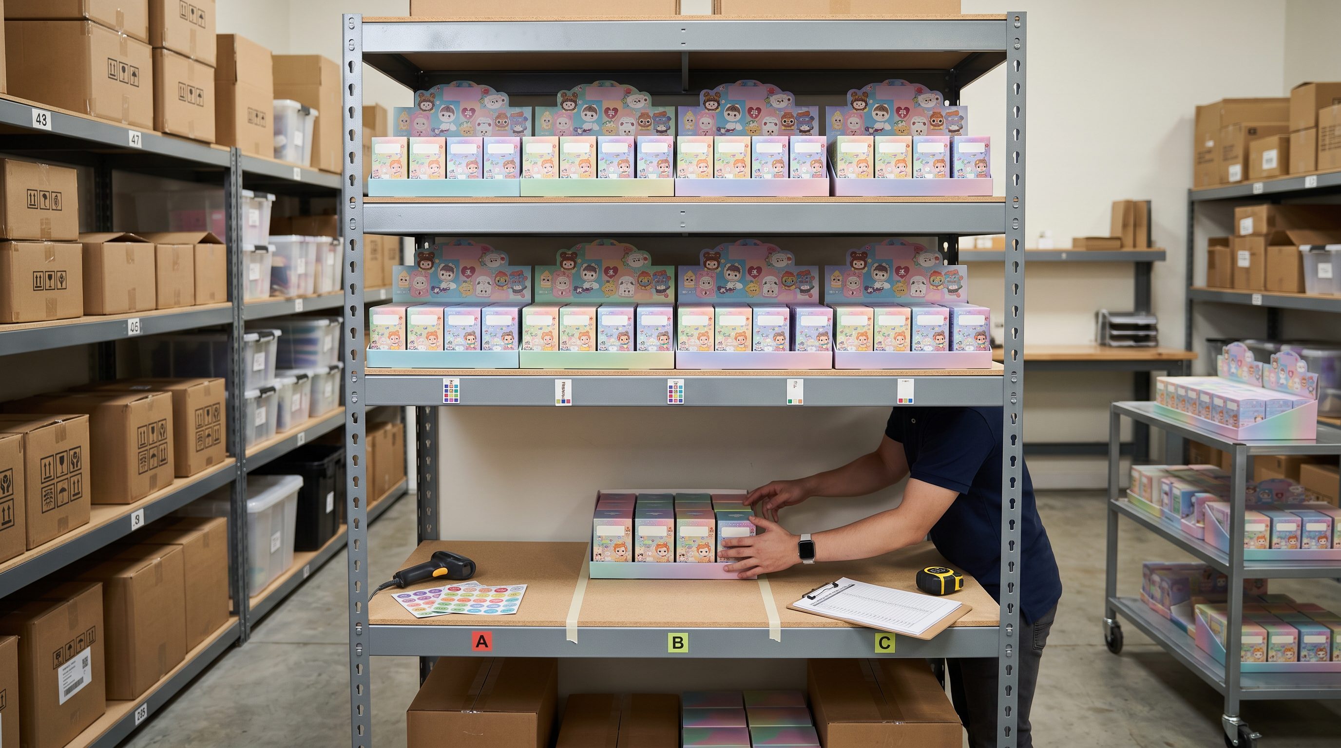 Plush Blind Box Cartons And Shelf Space Prepared For Packaging And Backroom Planning