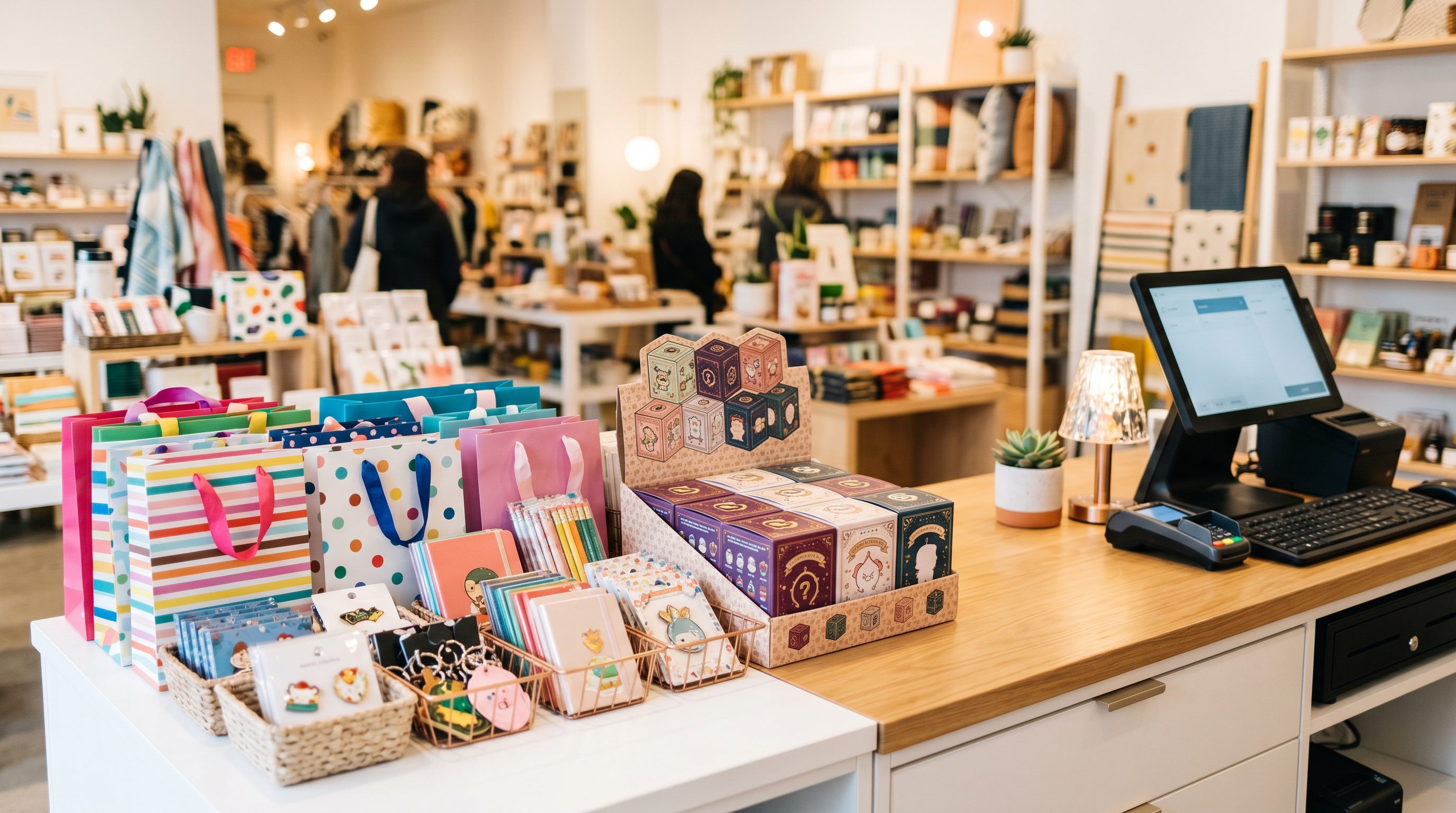 Plush Blind Box Display Placed Near A Retail Checkout Queue