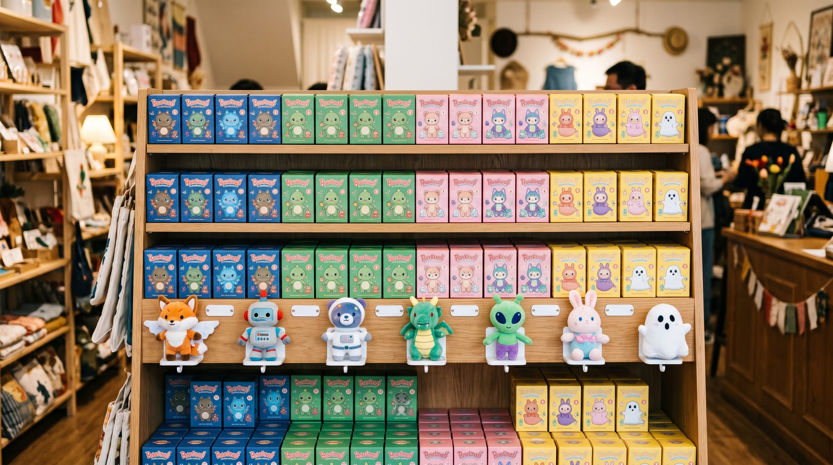 Neatly Merchandised Plush Blind Box Shelf Facings For Reorder Planning