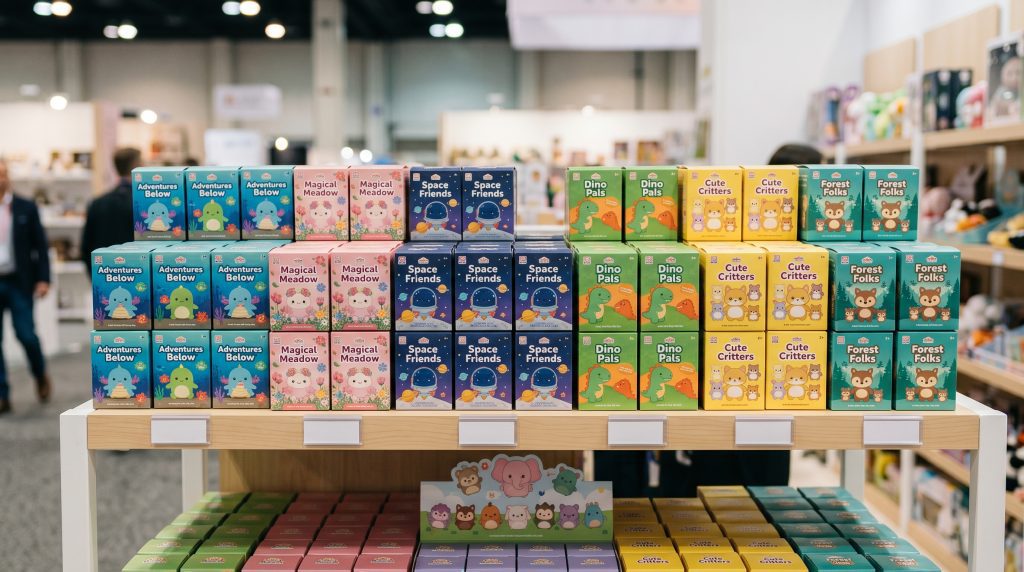 Assorted Plush Blind Box Products Displayed For Wholesale Retail Margin Planning