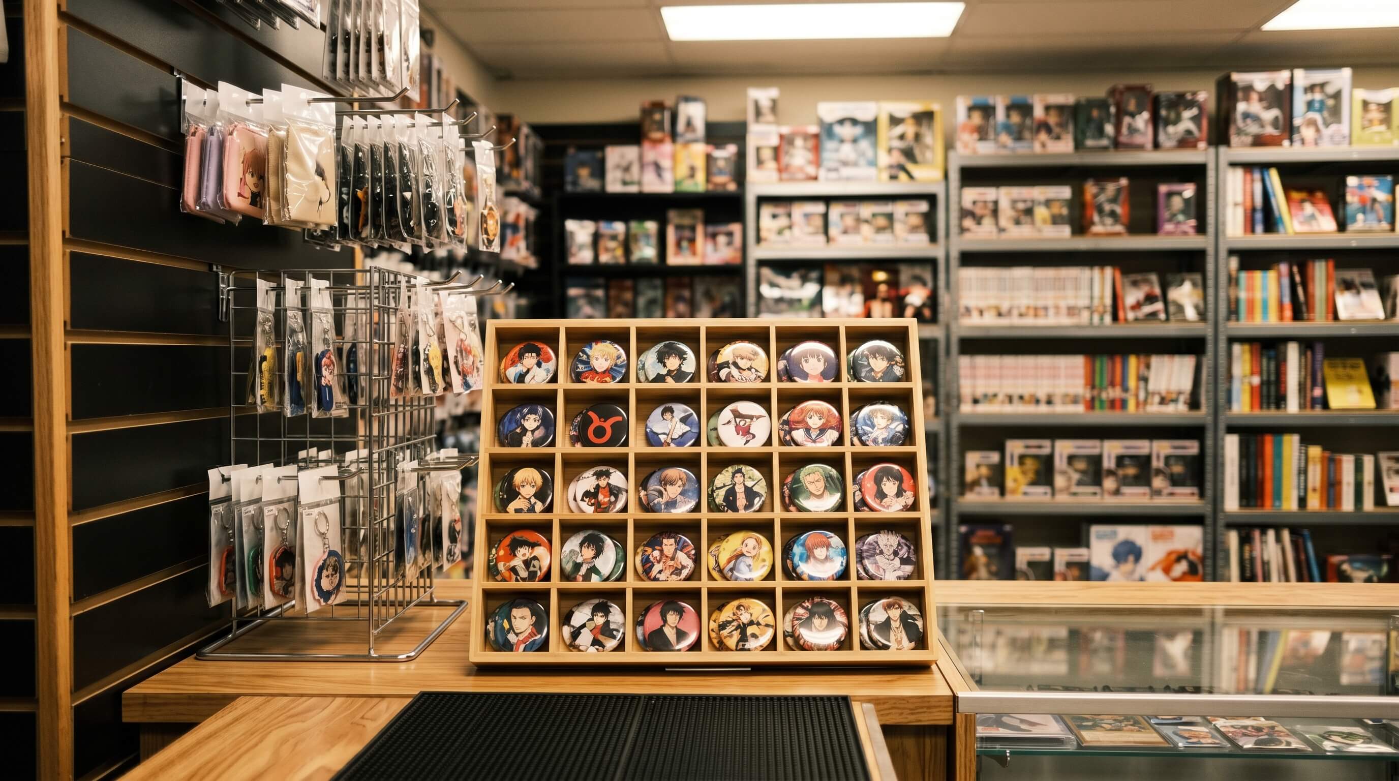 Anime Badge Counter Display Planning For Retail Stores