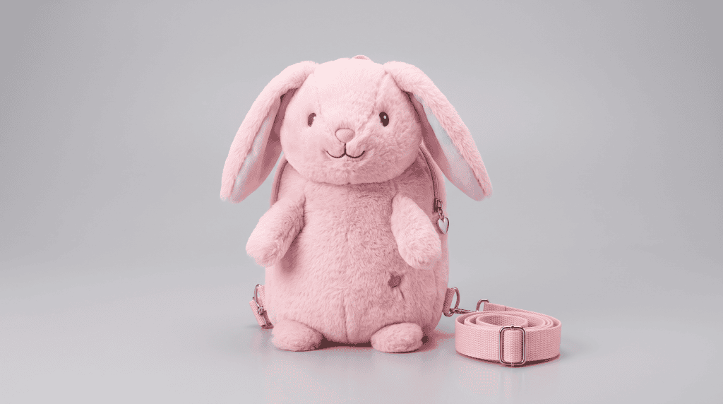 Pastel Bunny-Shaped Wearable Plush Bag Photographed For A Wholesale Buying Guide
