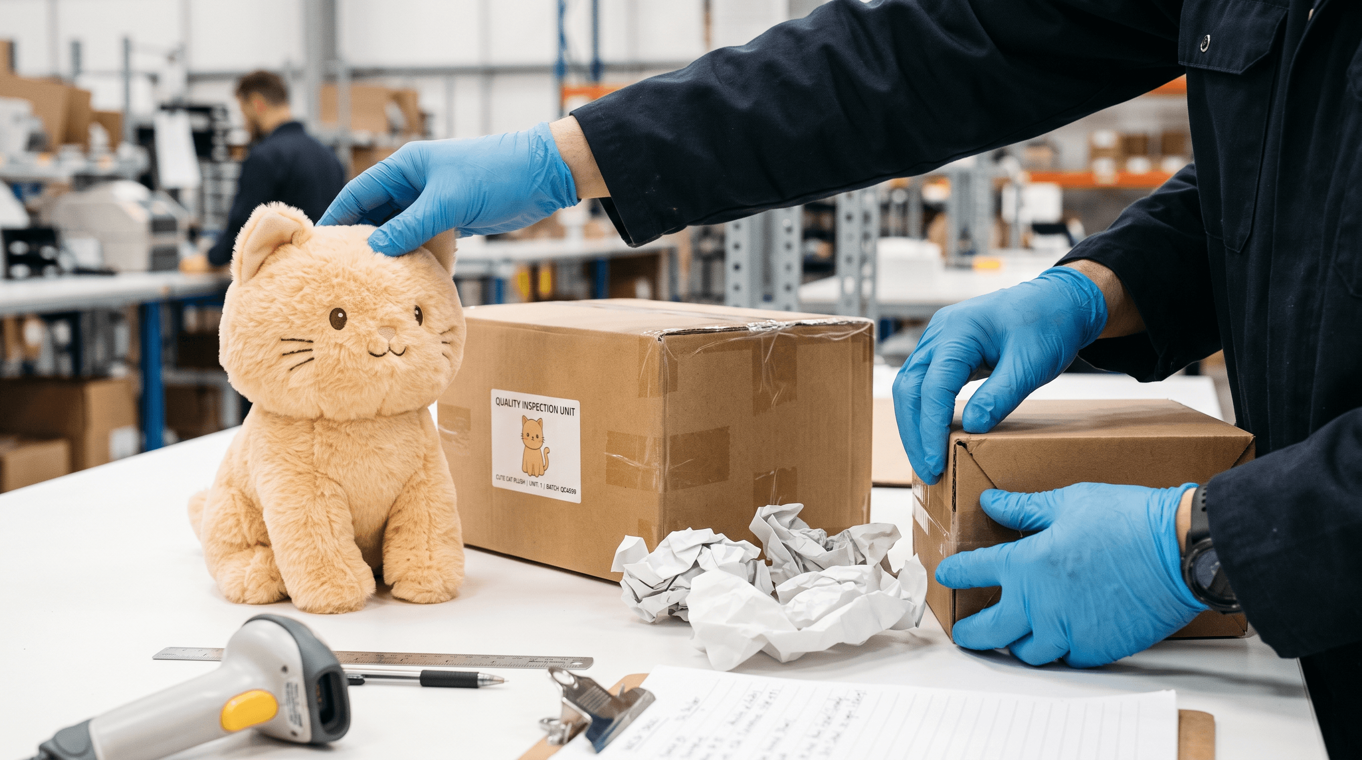 Quality Check On Cat Plush Blind Box Seams, Seals And Packaging Condition