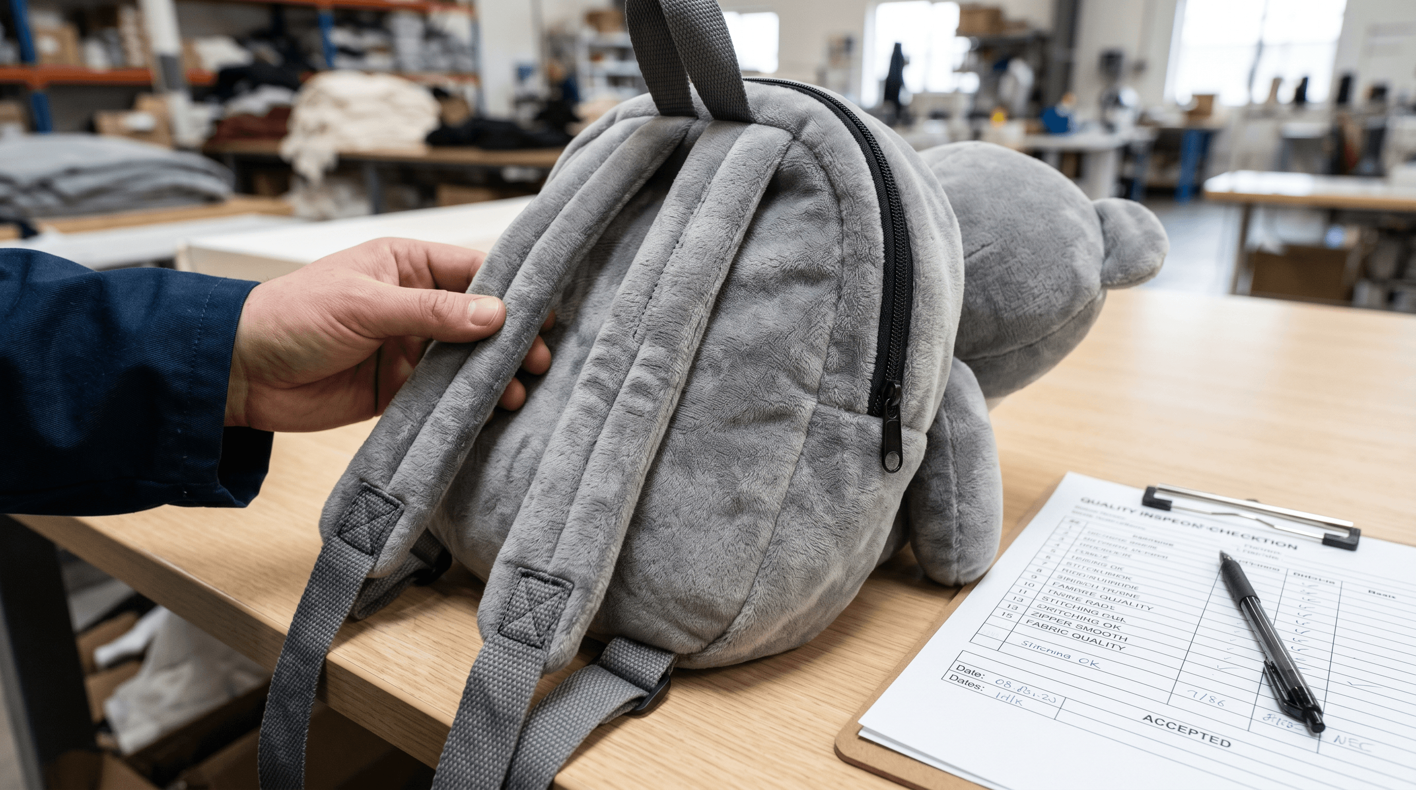 Quality Checks For Baby Three Plush Backpack Straps And Stitching