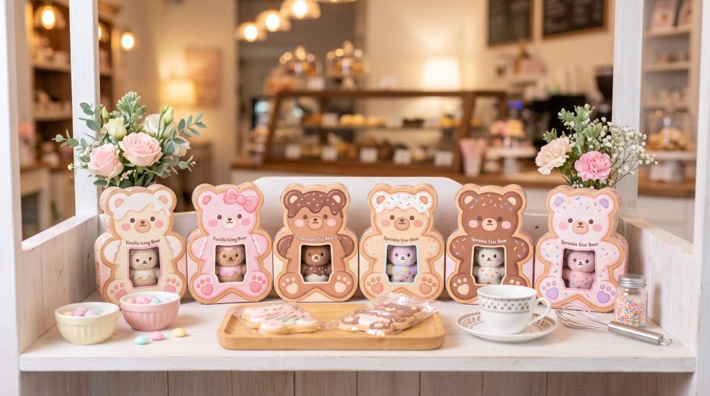 Bakery Plush Blind Box Retail Display With Cookie Bear Theme