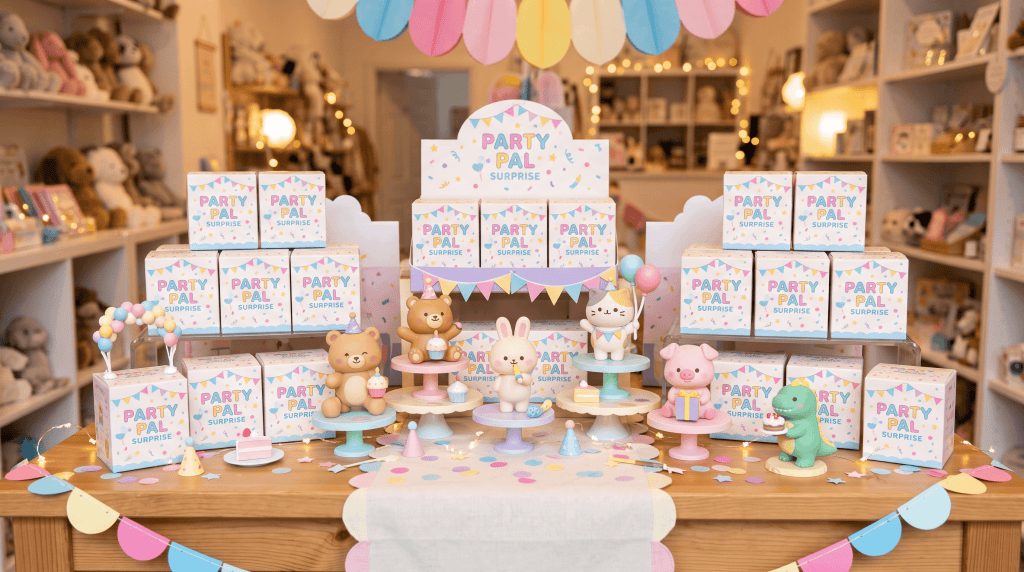 Витрина магазина подарков «Boboco Blind Box Party» в тематическом оформлении