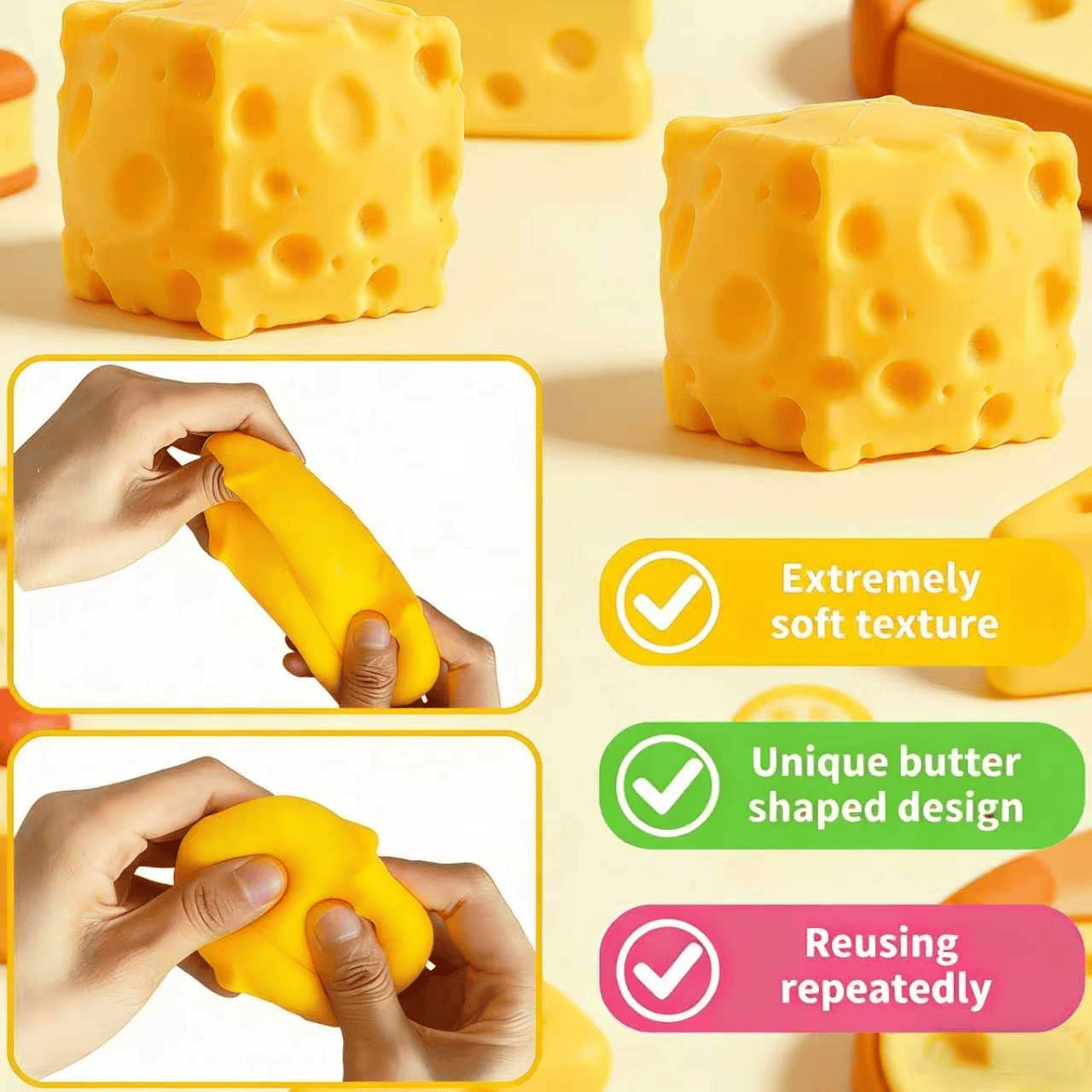 Cheese Squishy Cube Slow Rising Squeeze Cheese Fidget Toy