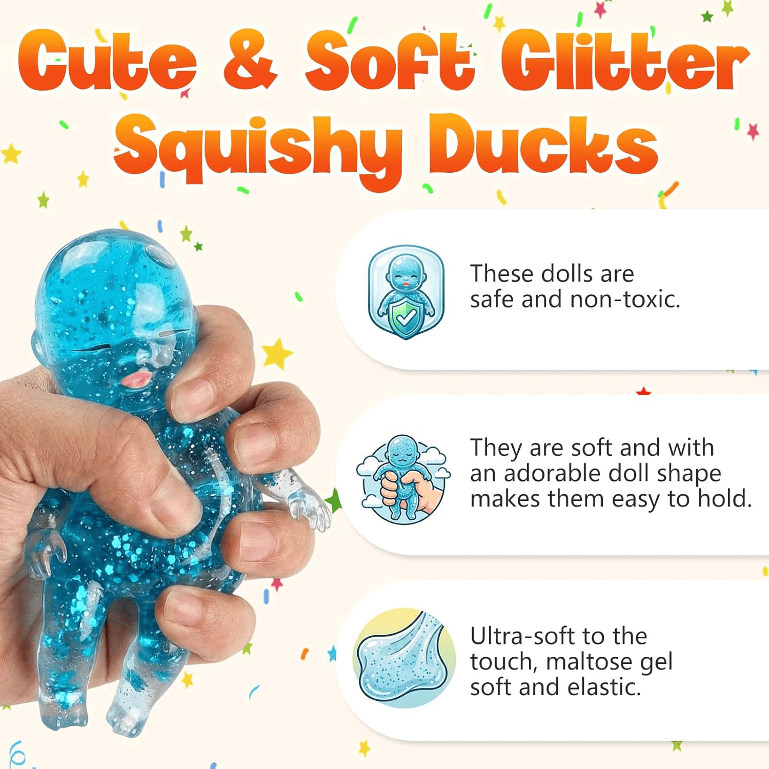 Glitter Doll Squishies Stress Squishy Babies Sensory Fidget For Stress Relief Soft Cute Squeeze