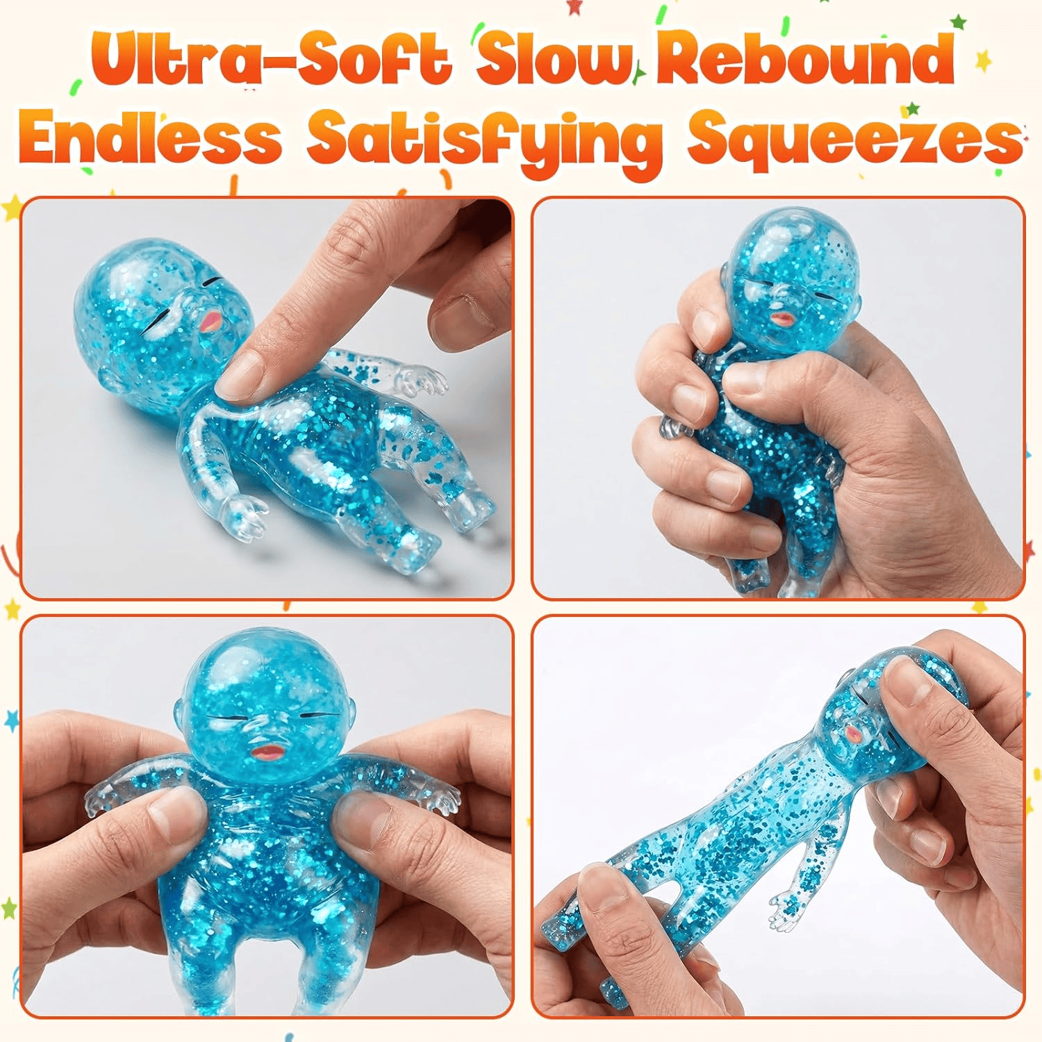 Glitter Doll Squishies Stress Squishy Babies Sensory Fidget For Stress Relief Soft Cute Squeeze