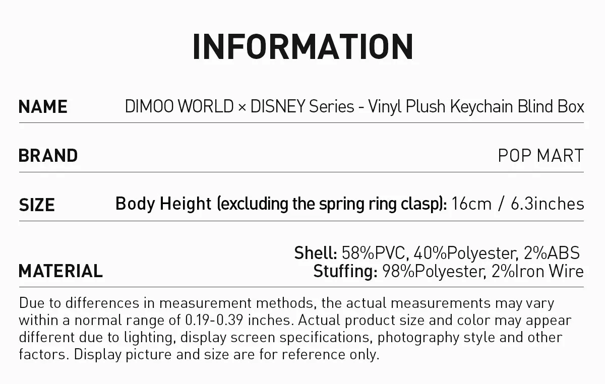 Pop Mart Dimoo World X Disney Series-Vinyl Plush Keychain Blind Box