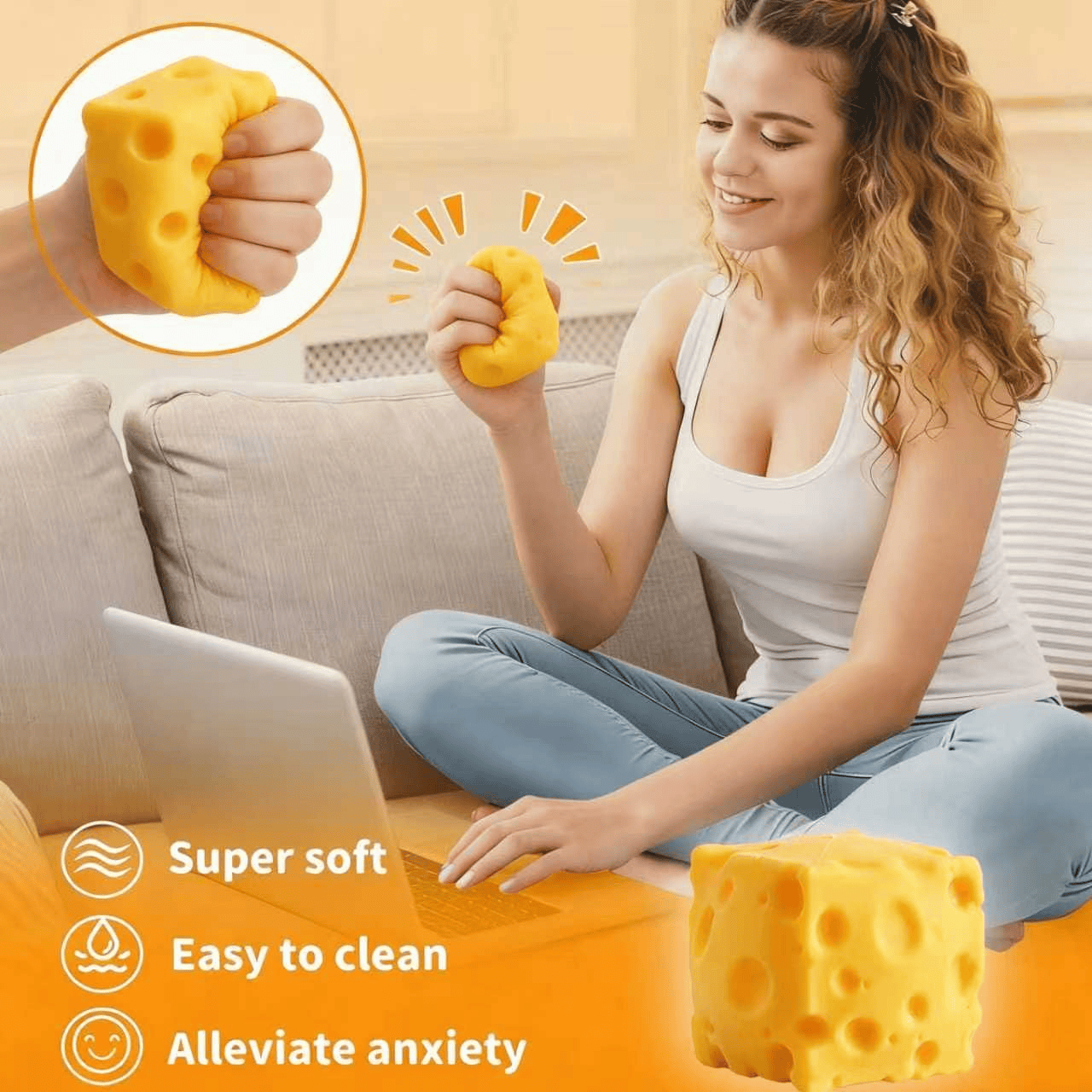 Cheese Squishy Cube Slow Rising Squeeze Cheese Fidget Toy