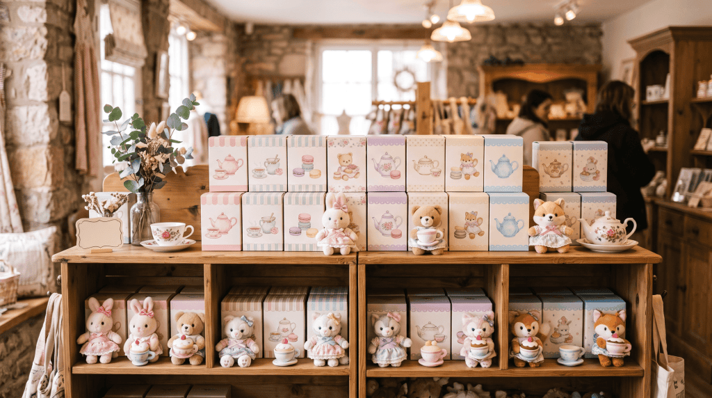 Оптовая витрина с «слепыми» коробками «Kimmon High Tea» для сувенирных магазинов