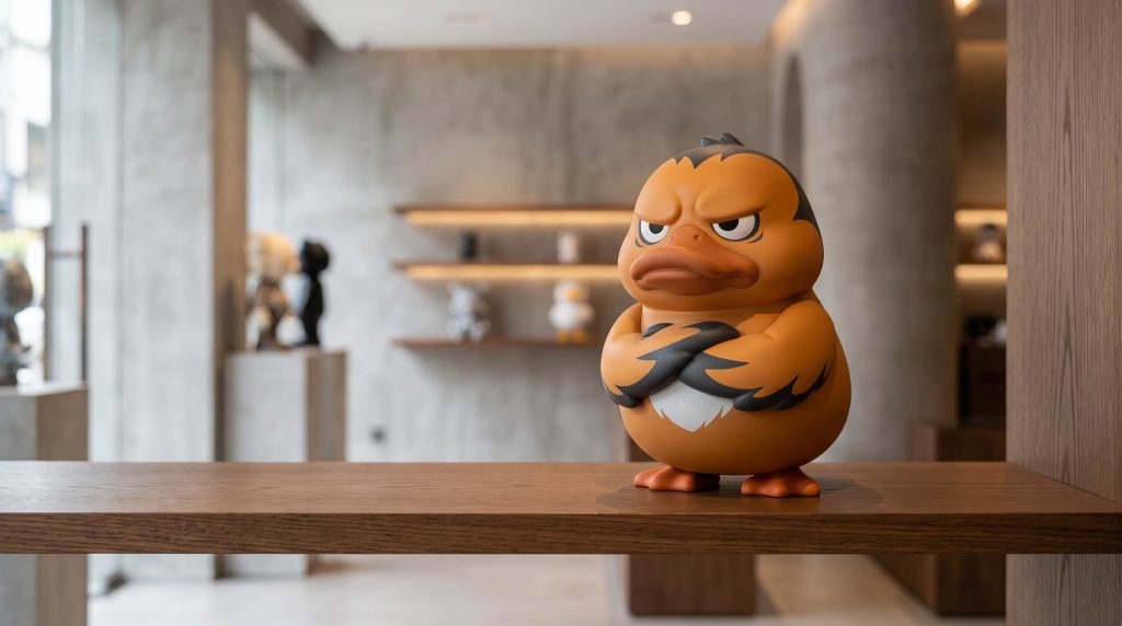 Max Upsetduck Figure Displayed As A Large Retail Collectible