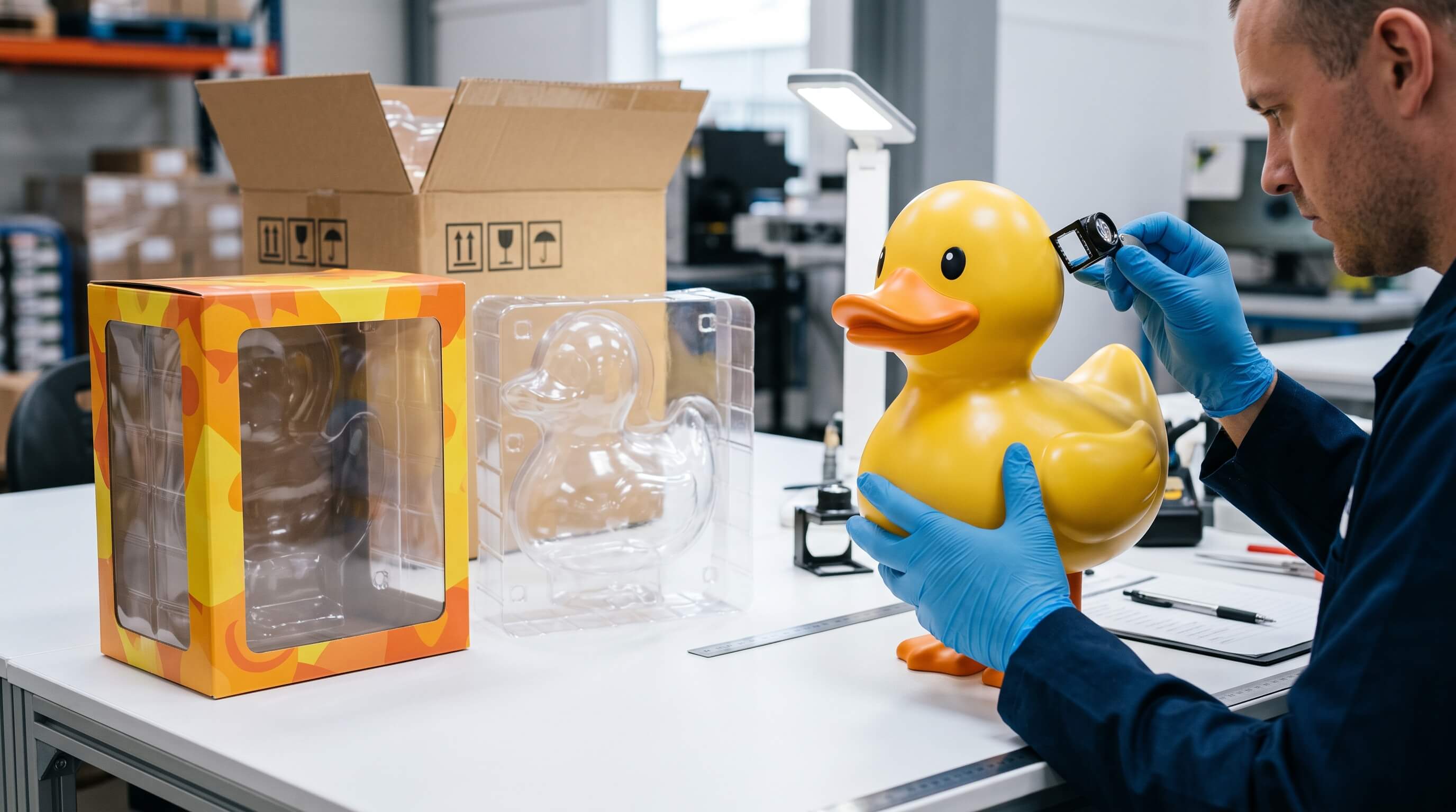 Packaging And Quality Inspection For A Max Upsetduck Figure
