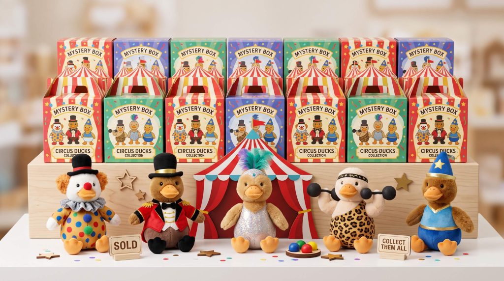 Upsetduck Crazy Circus Duck Plush Blind Box Retail Display
