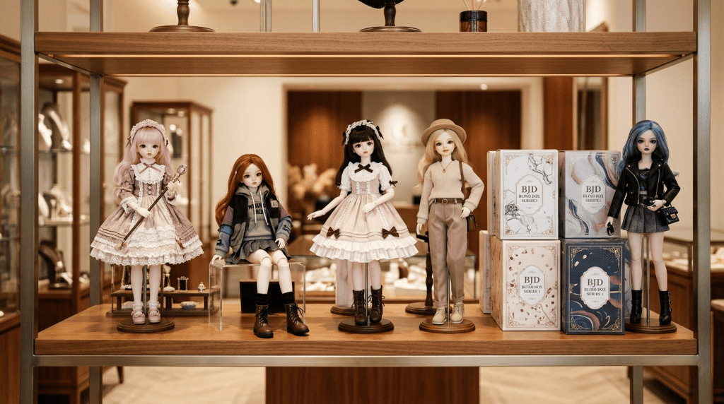 Premium 1/6 Bjd Blind Boxes Displayed For A Collectible Store