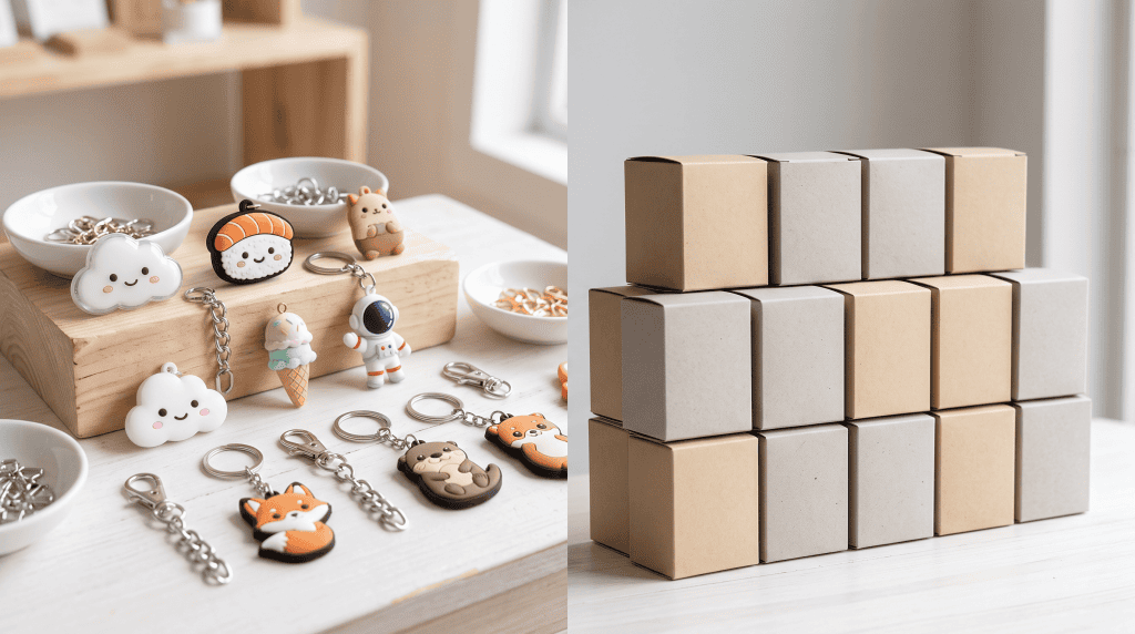 Blind Box Fridge Magnets And Bag Charms Compared On A Retail Display