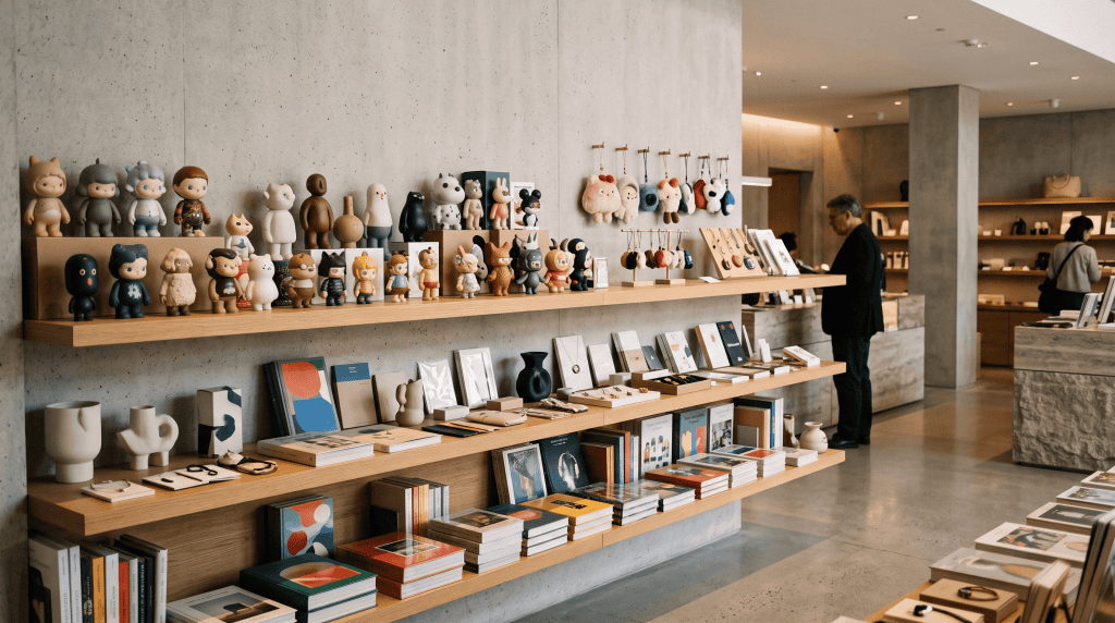 Curated Museum Gift Shop Blind Boxes Displayed With Art And Design Merchandise