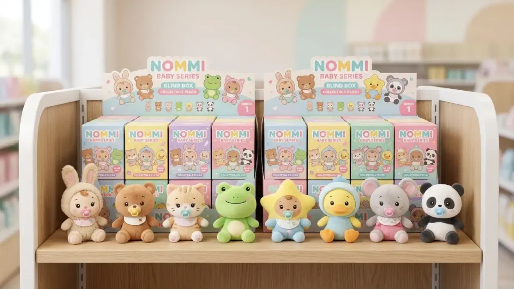 ตู้แสดงสินค้าแบบสต็อกสำหรับกล่องสุ่มตุ๊กตา Nommi Baby Plush