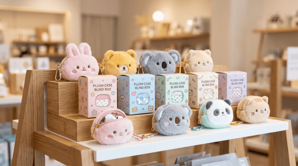 Plush Earphone Case Blind Boxes Displayed For A Gift Store