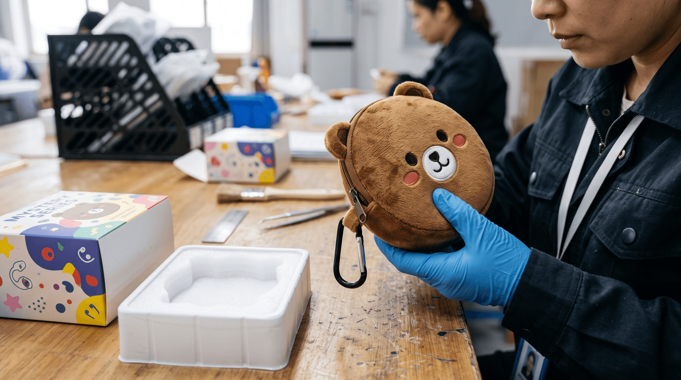 Packaging And Quality Inspection For Plush Earphone Case Blind Boxes