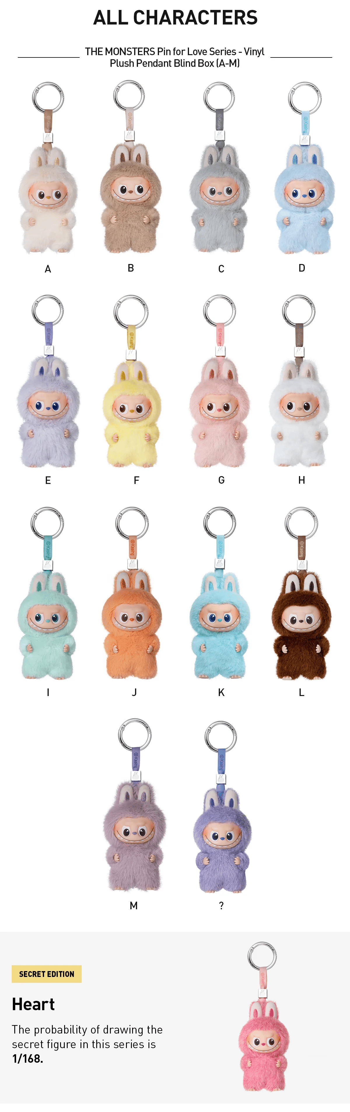 The Monsters Pin For Love Series-Vinyl Plush Pendant Blind Box (A-M)