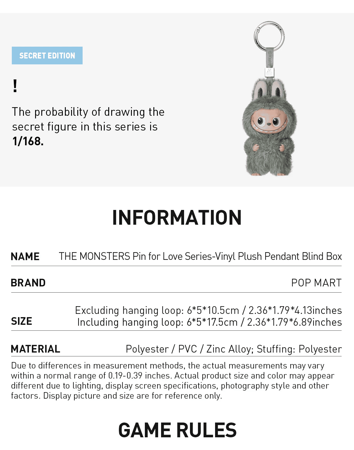 The Monsters Pin For Love Series-Vinyl Plush Pendant Blind Box (A-M)