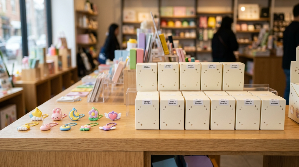 Rice Grain Chain Blind Boxes Arranged For A Retail Display