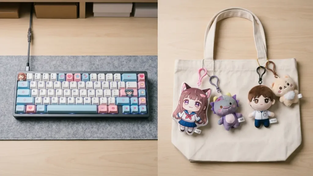 Illustrative Keycap And Plush Pendant Formats For An Alien Stage Merchandise Buying Comparison