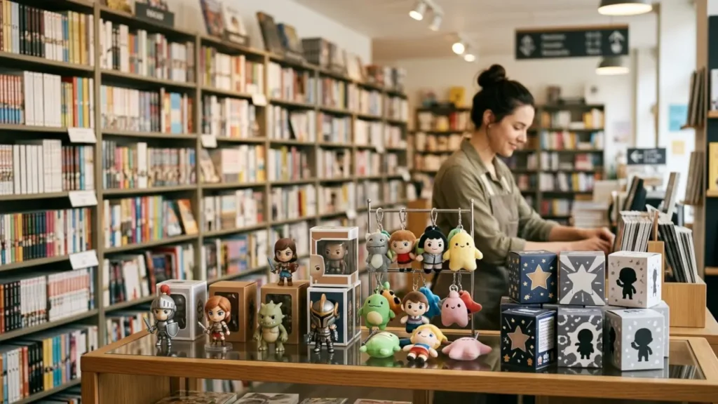 Blind Box Products Displayed At A Comic And Manga Store Counter