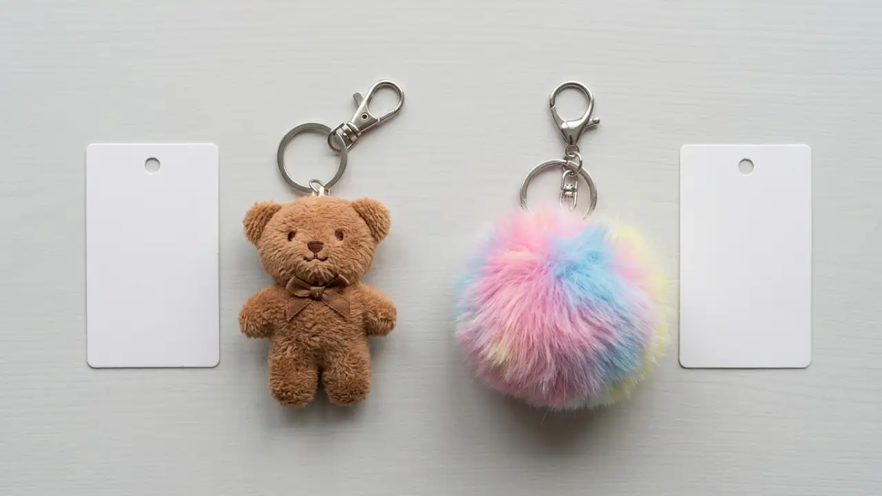 Plush Pendant And Pom Pom Keychain Attachment Hardware And Retail Packaging Comparison